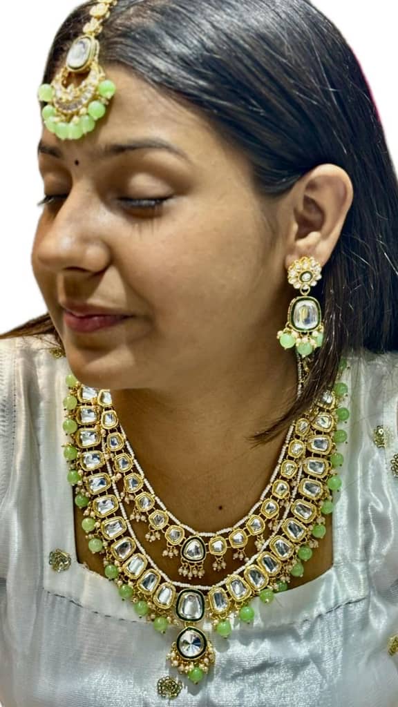 Mint green Kundan jewellery