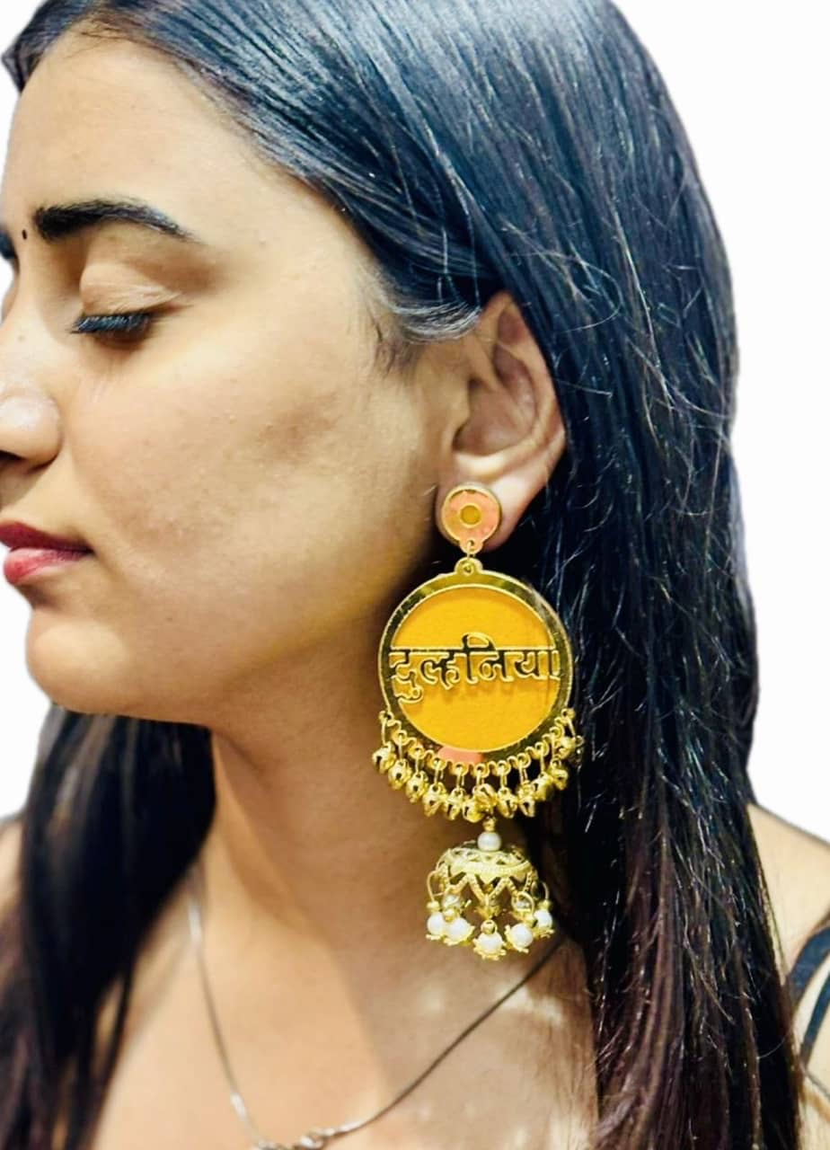 Dulhaniya earrings in yellow colour