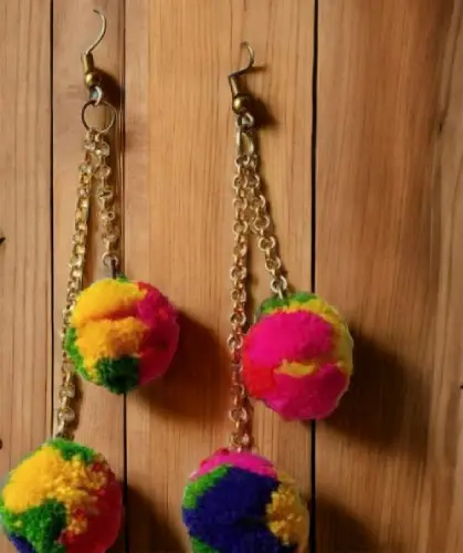 Pom Pom earrings in multi colour