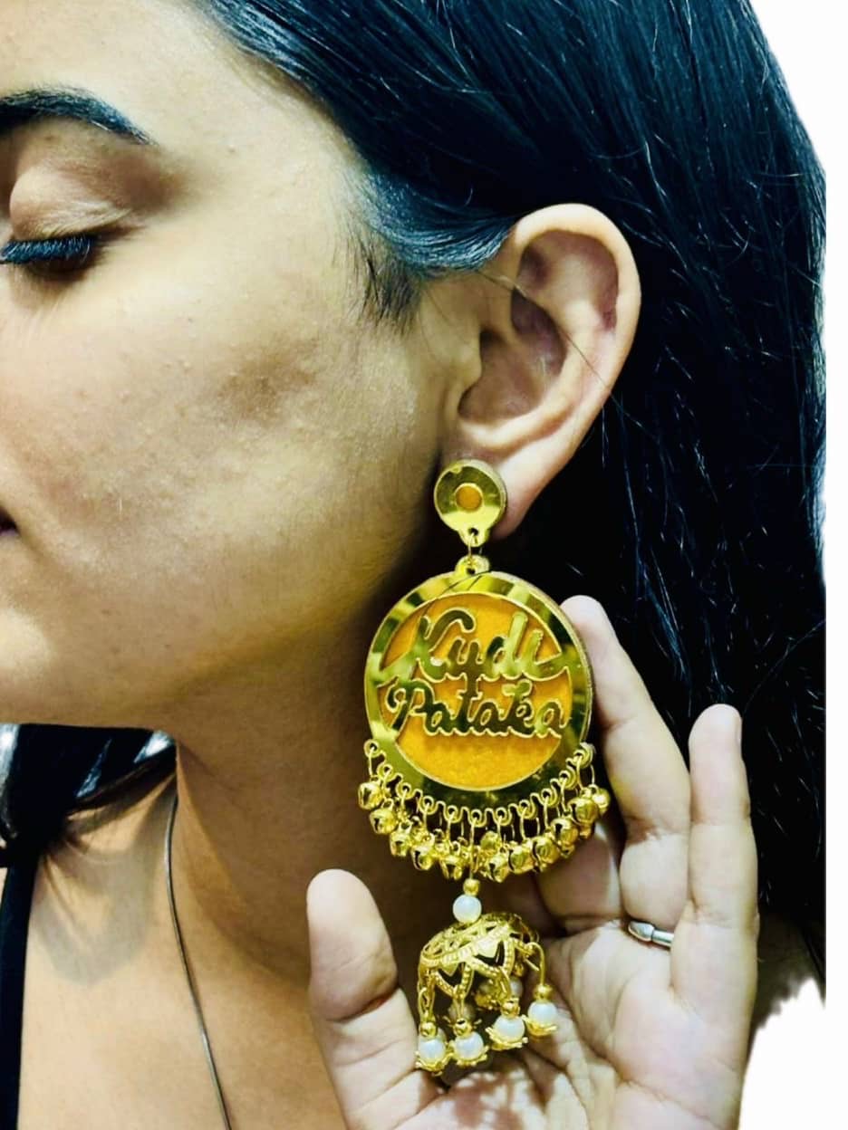 Kudi Pataka earrings in yellow colour