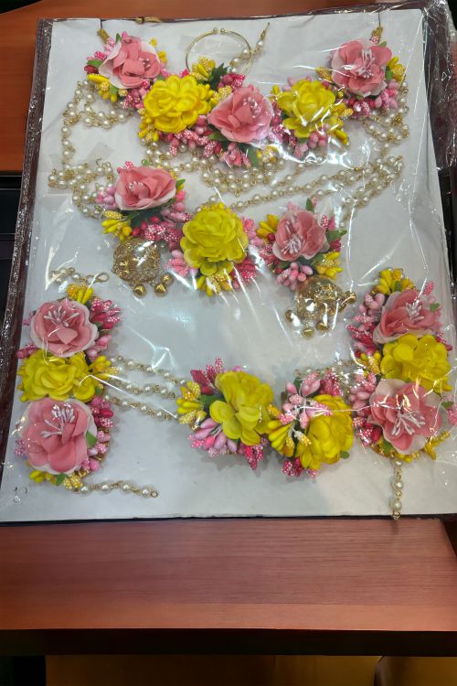 Pink yellow flower jewellery